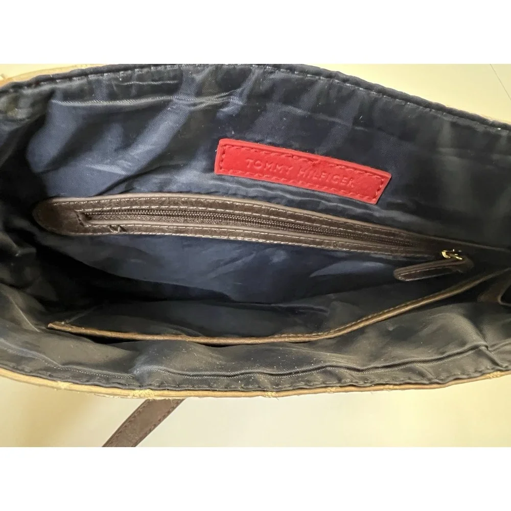 Tommy Hilfiger Jacquard Flap Top Messenger/Crossbody Bag-Tan/Brown Shoulder